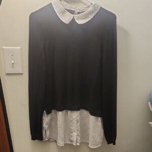 Black and White Polka Dot Collar Women's Top